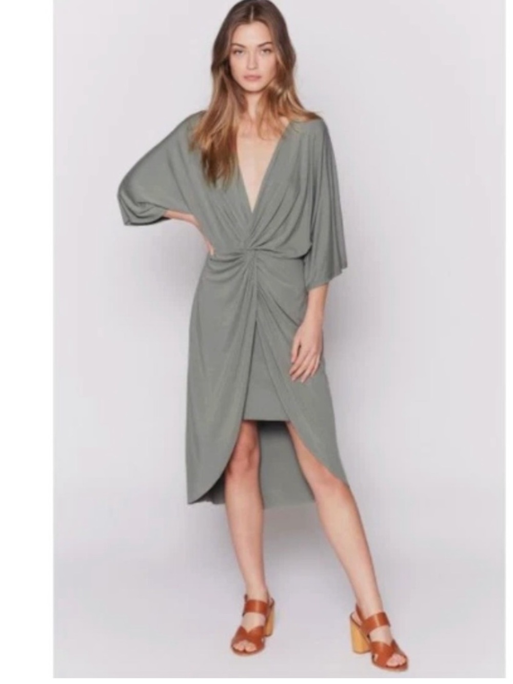 Joie Twisted Front High-Low Dress in Sage Green